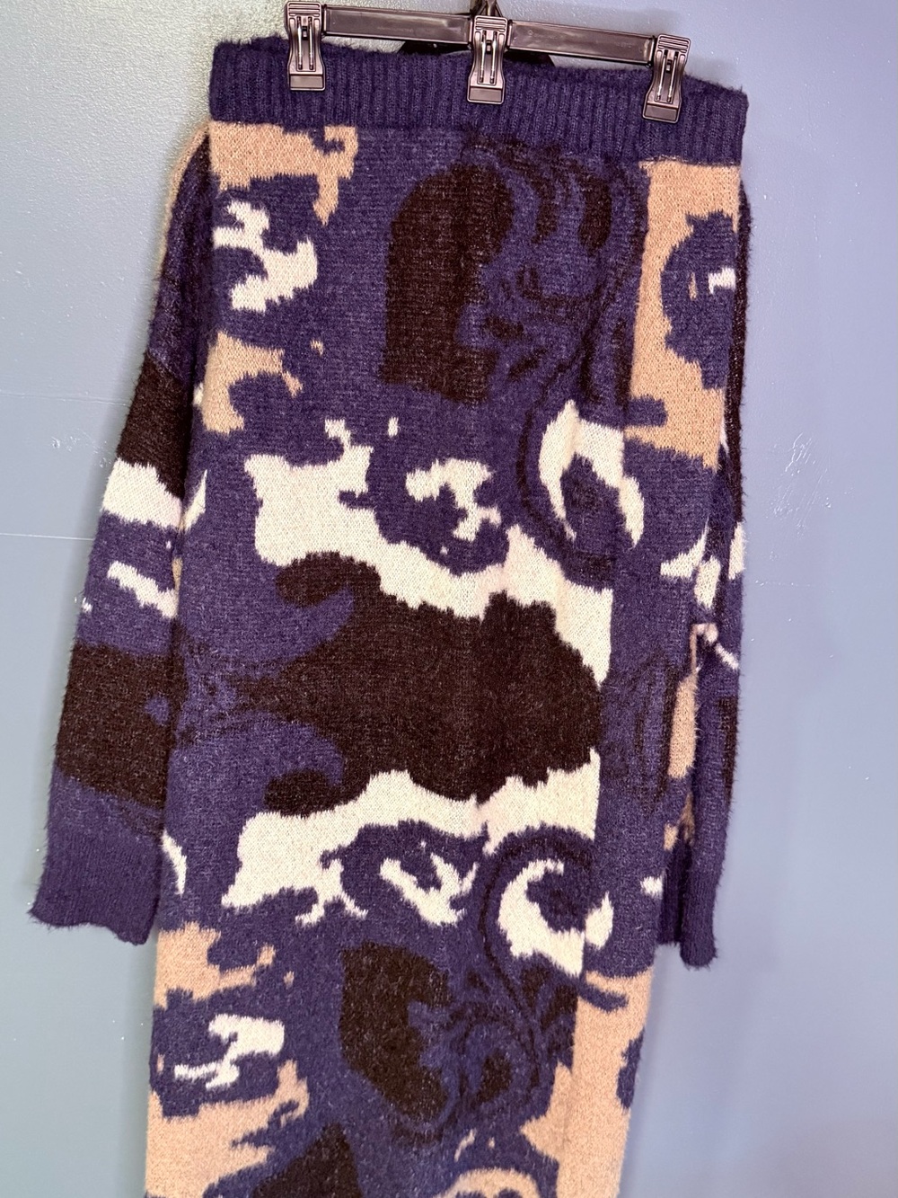 Missguided Navy Blue, Cream & Black Off-the-Shoulder Sweater